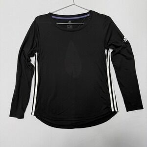 Adidas Black 3-Stripe Long Sleeve Top Athleisure Streetwear Yoga Activewear M